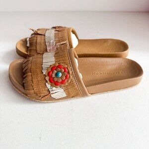 Manitobah Women's Wasaga Fringed Slides Brown Leather 8